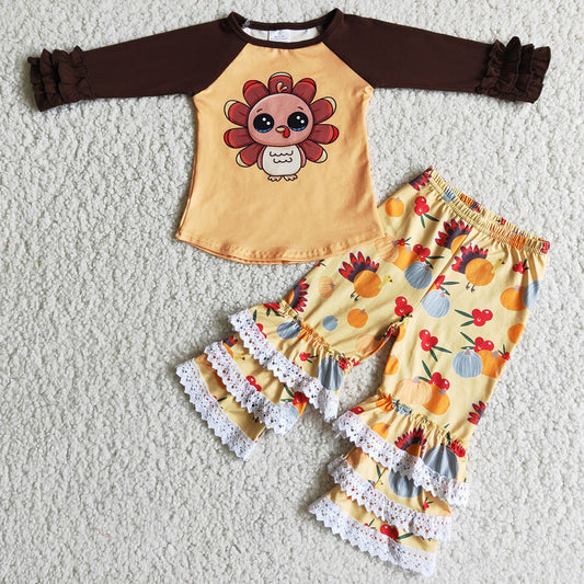 Boutique Toddler Girls Clothes Turkey Print Children Kids Thankgiving Outfits 6 C6-25