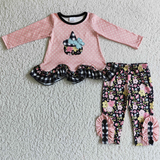 Hot Sale Toddler Girls Clothes Pumpkin Embroidery Halloween Kids Outfits LR0147 GLP0205
