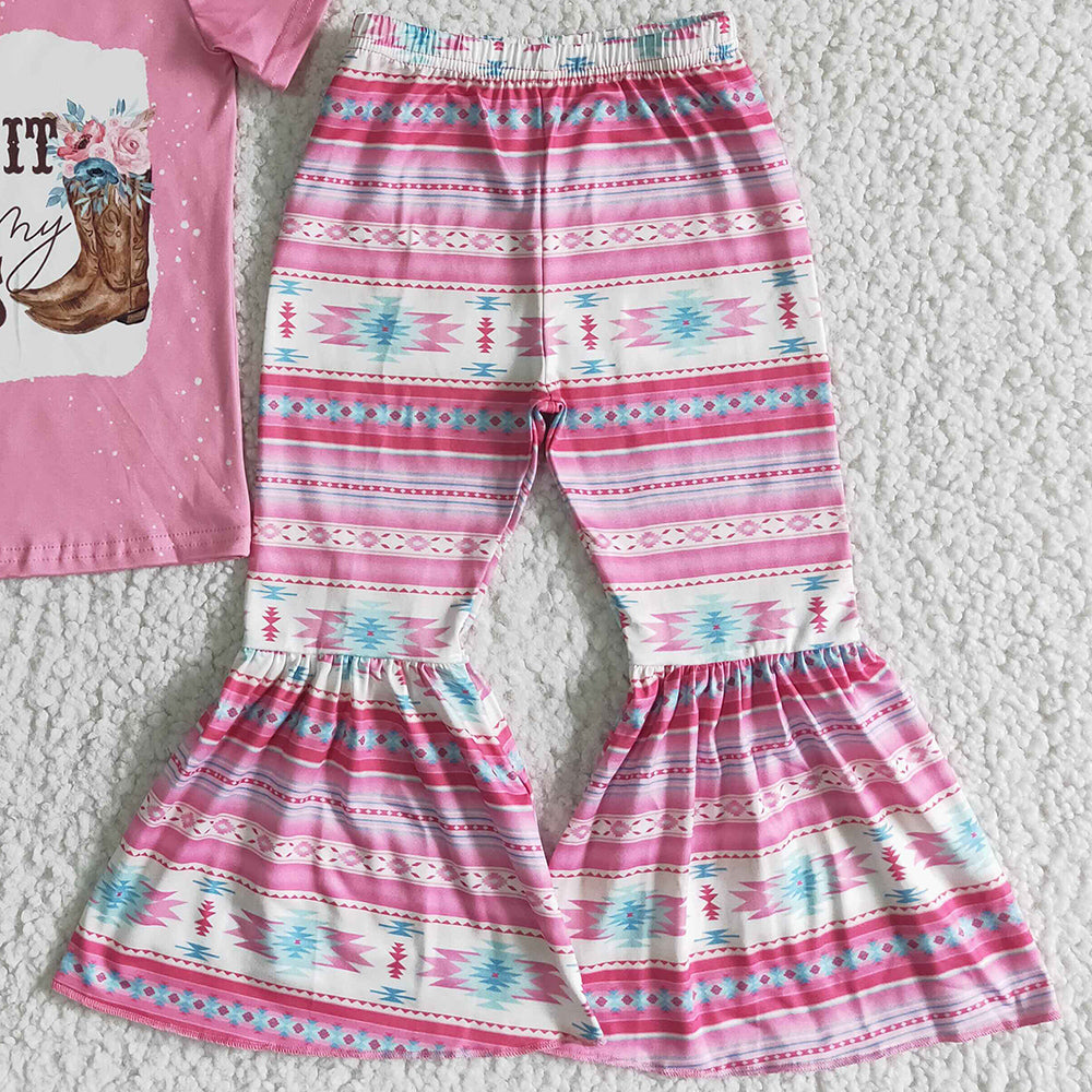 Fashion Baby Girl Clothes Set Short Sleev T-shirt Bell Bottom Boutique Outfits GSPO0054