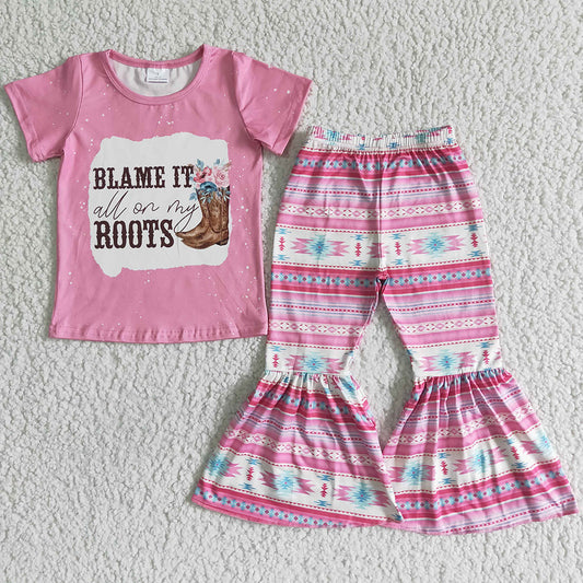 Fashion Baby Girl Clothes Set Short Sleev T-shirt Bell Bottom Boutique Outfits GSPO0054