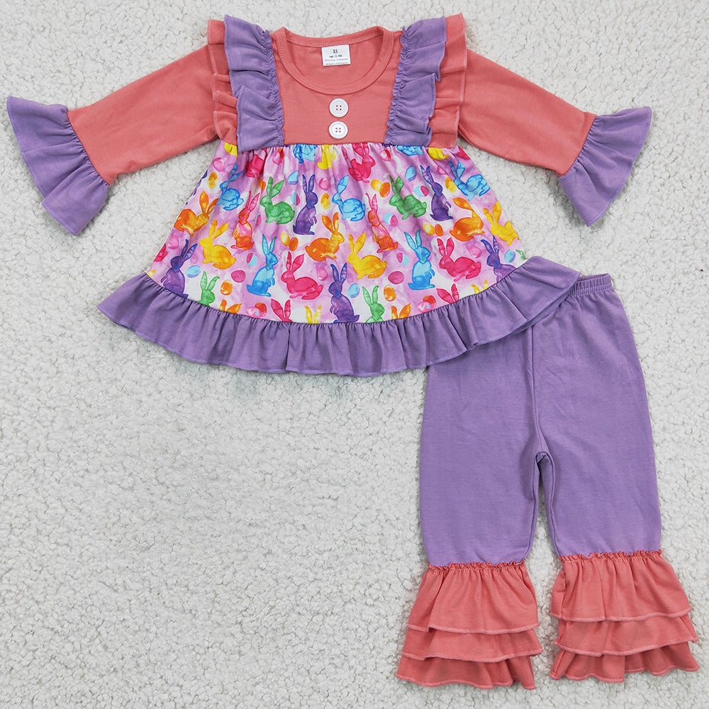 Easter Boutique Girls Clothing Bunny Print Cute Girls Outfits 6 A14-16