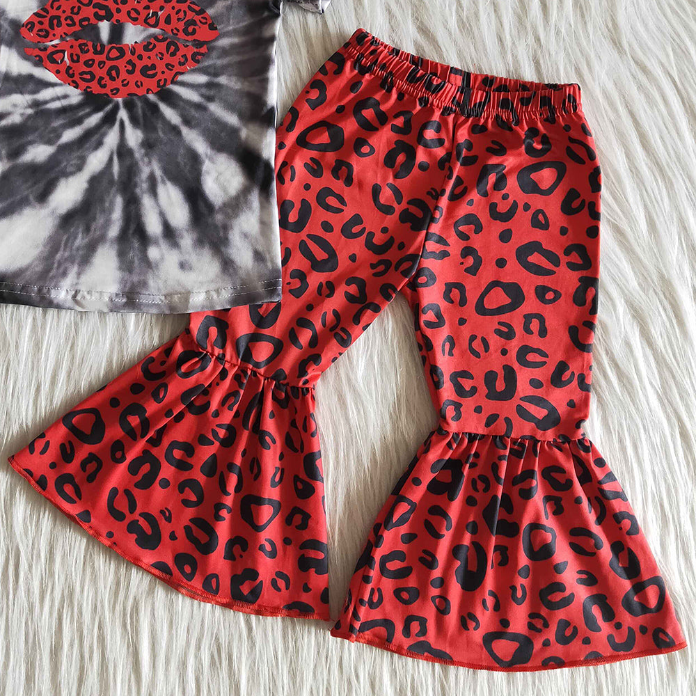 RTS Baby Girls Clothes Boutique Short Sleeve Tee Shirt Top Love Leopard Bell Bottom Pants Fashion C10-11