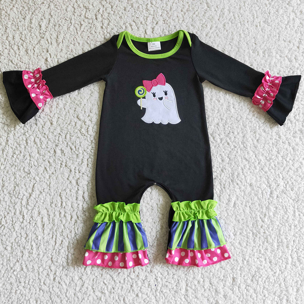 Ghost Embroidery Boutique Infant Girls Romper Halloween Kids Clothing LR0133