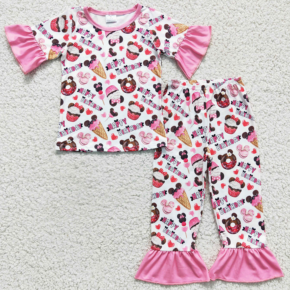 Boutique Baby Girls Pajamas for Happy Birthday Boutique Short Sleeve Long Pants Sleepwear Set GSPO0306 BSPO0047