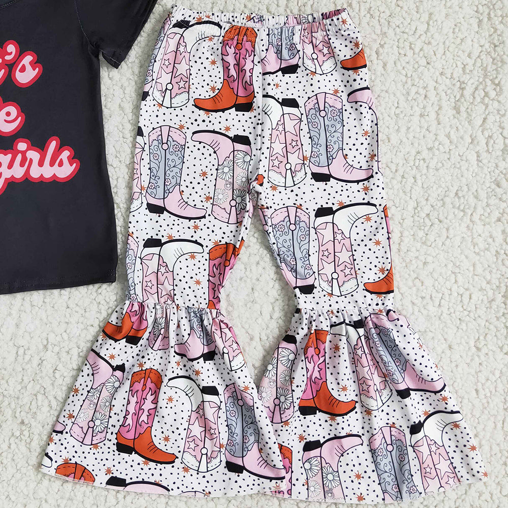 Baby Girl Clothes Children Outfits Boutique Toddler Girl Clothes Short Sleeve Bell Bottom Pants E1-14 4.12