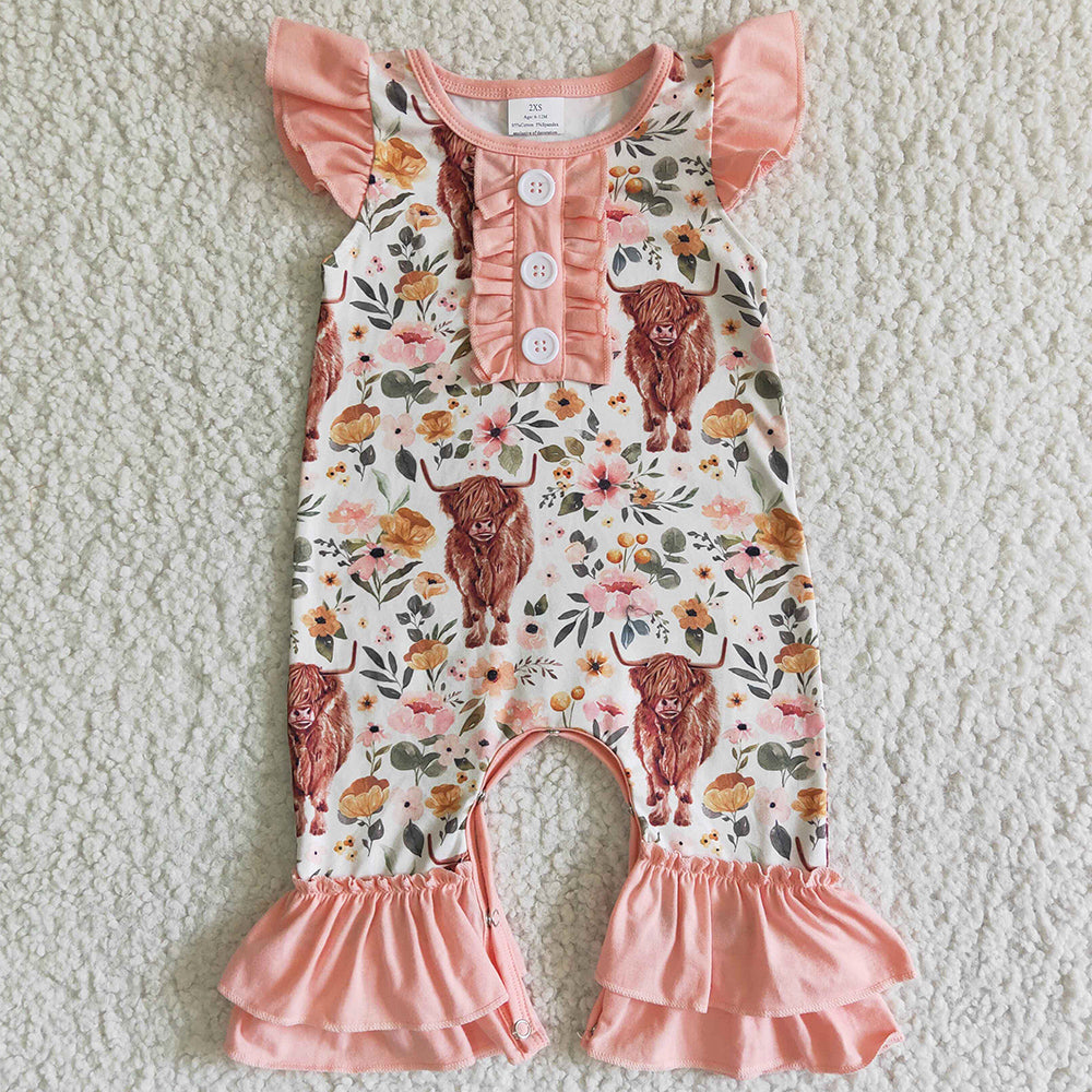 Boutique Infant Baby Girls Romper Jumpsuit Wholesale Children's Clothes Cow Print Lovely Girls Rompers Short Sleeve SR0010