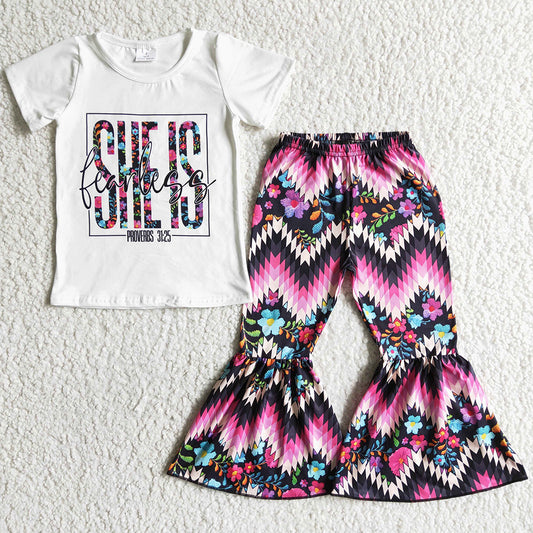 Toddler Girls Clothes Cute Girls Outfits Short Sleeve Bell Bottom Pants Boutique Baby Girl Clothes Set Wholesale GSPO0041