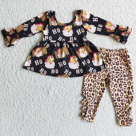 Christmas Baby Girls Clothes Tunic Top Leopard Pants Set Santa Claus Print Cute Girls Outfits 6 C7-36