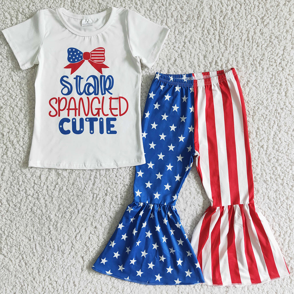 Hot Sale Baby Girl Clothes Bell Pants Sets July 4th Kids Clothes Girls Outfits NC0006 3.25