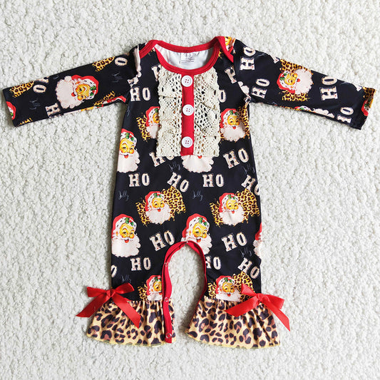 Christmas Baby Girls Clothes Tunic Top Leopard Pants Set Santa Claus Print Cute Girls Outfits 6 C7-36