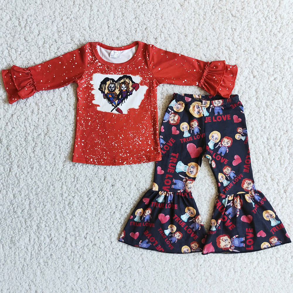 Hot Sale Baby Girl Clothes Fall Bell Bottom Outfits Halloween Boutique Girls Clothing Set 6 B7-40