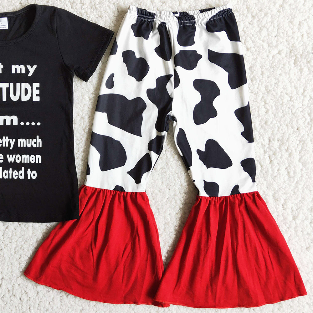 Baby Girl Clothes Cow Boutique Kids Clothes Girls Short Sleeve Bell Bottom Outfits D12-20 3.11