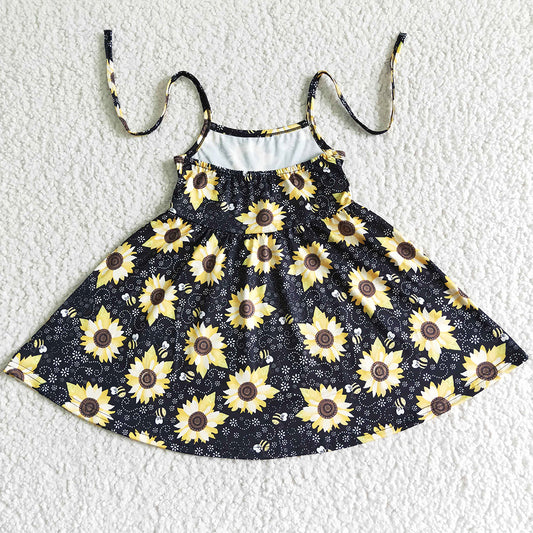 Hot Sale Baby Girl Designer Clothes Boutique Toddler Girls Dress Sunflower Print Cute Girls Dresses Wholesale GSD0036