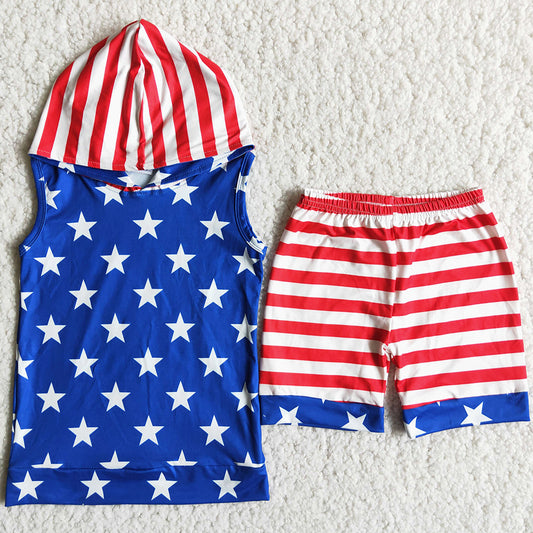 Fashion Kids Clothes Boys Summer Outfits 4th of July Baby Boy Clothes Hoodie Sets Wholesale Children Clothing D13-30
