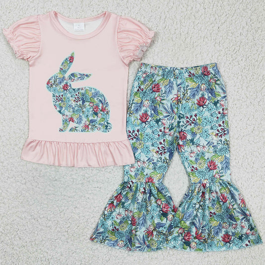 Cute Toddler Girls Clothes Bunny Print Easter Girls Bell Bottom Outfits GSPO0341
