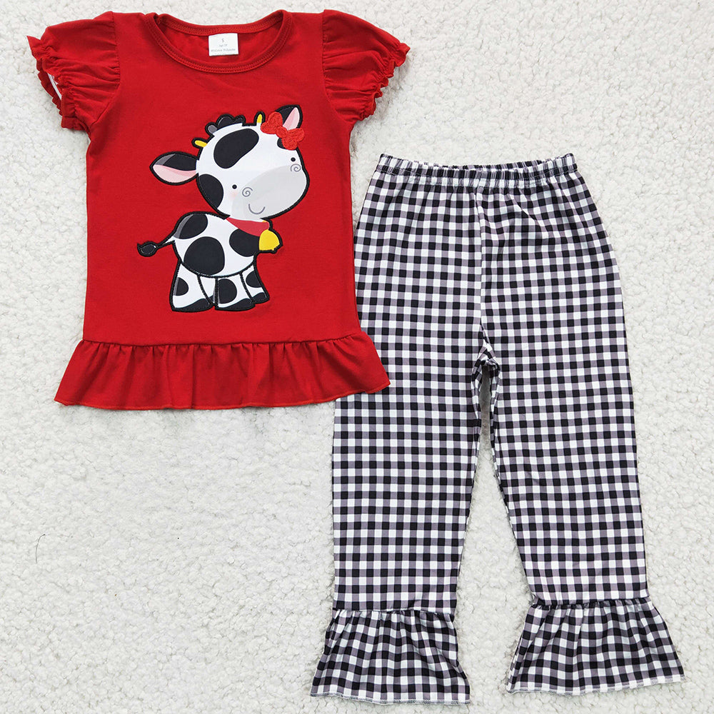 RTS Toddler Girls Clothes Cow Print Cute Baby Girl Clothing Outfits BSPO0057 GSPO0342