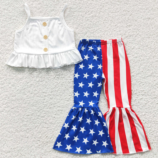Star Print Girls Clothes Bell Pants July 4th Outfits GSPO0480
