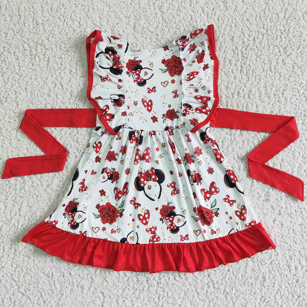 Summer Boutique Baby Girl Dress Cartoon Print Cute Short Sleeve Toddler Girl Dresses GSD0069