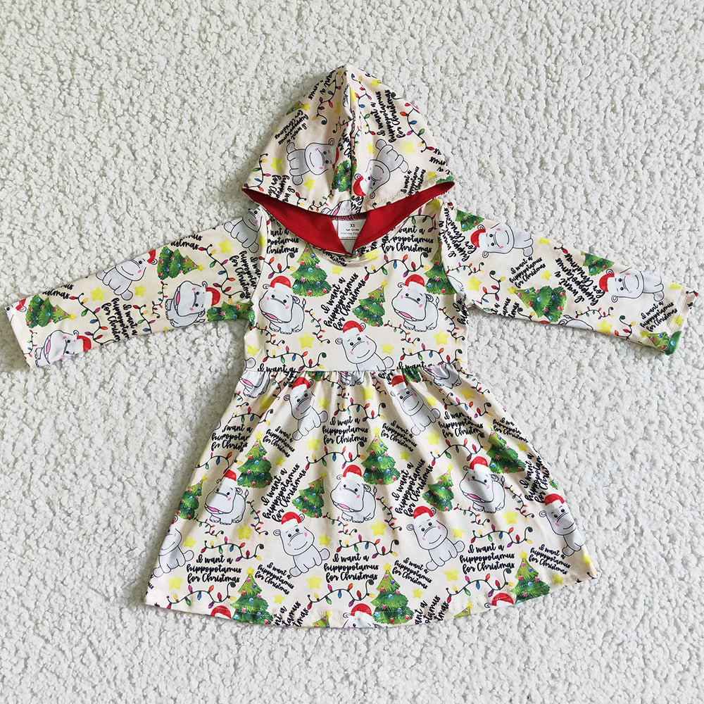 Hippo Print Cute Kids Hoodie Clothes Christmas Boys Girl Hooded Top BT0056