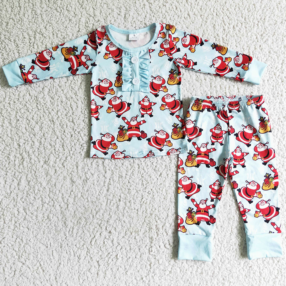 Santa Claus Print Boutique Girls Pajamas Christmas Kids Sleepwear Set GLP0082