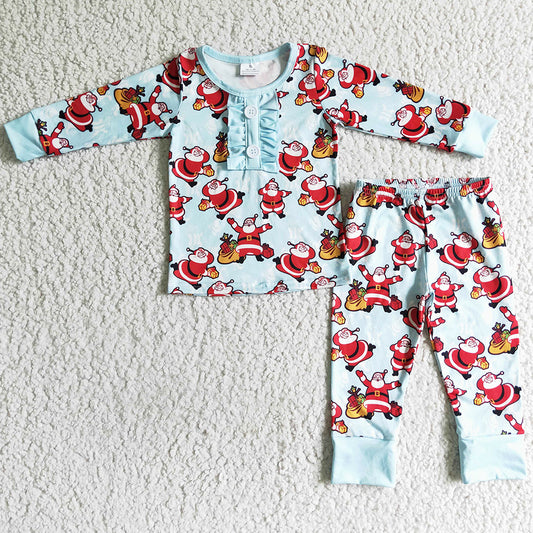 Santa Claus Print Boutique Girls Pajamas Christmas Kids Sleepwear Set GLP0082
