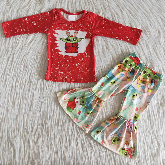 Toddler Baby Girls Clothes Cartoon Print Cute Girls Clothing Christmas Kids Bell Bottom Pants Outfits 6 A33-27 11.19