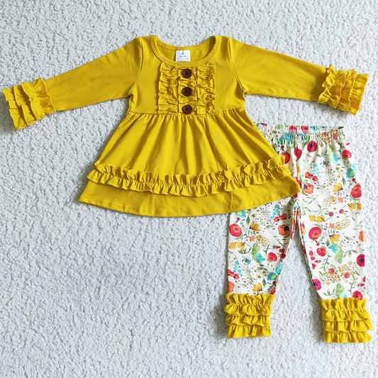 Fall Baby Girls Clothes Yellow Cotton Boutique Kids Outfits 6 A24-1