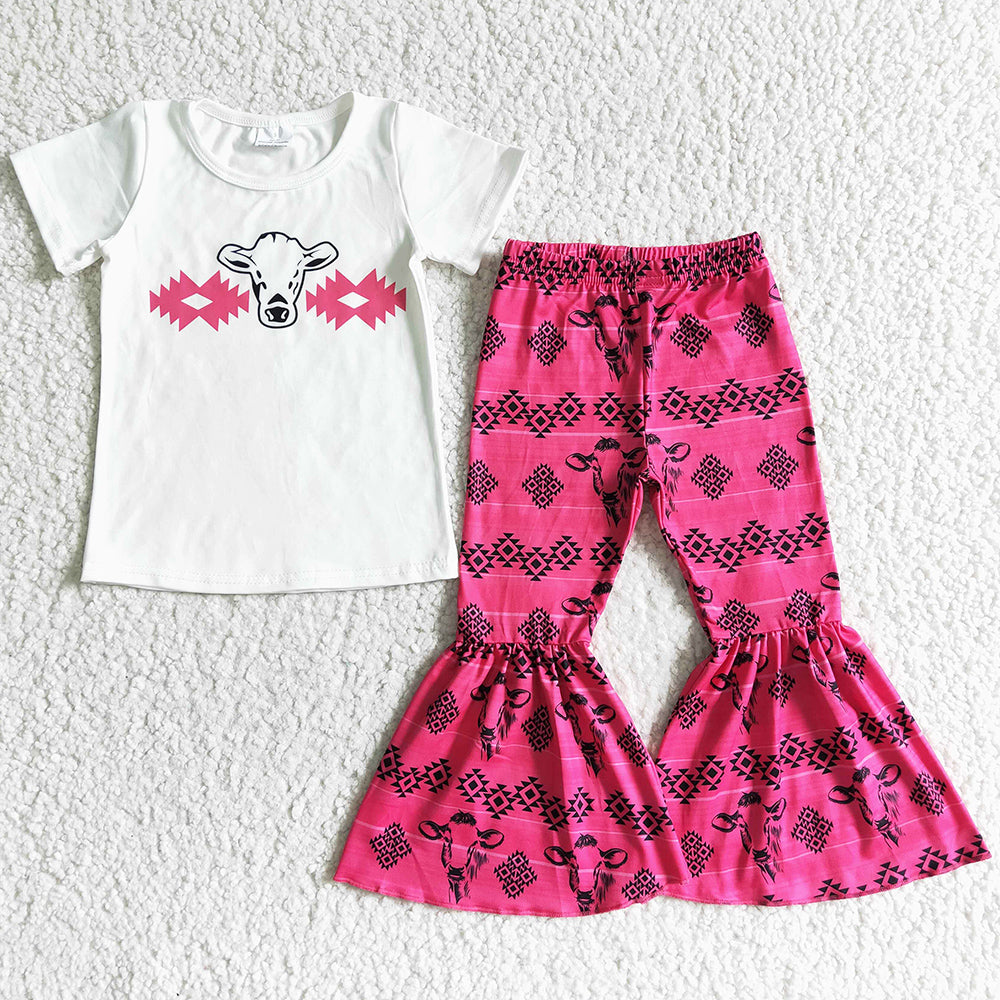New Fashion Baby Girls Clothes Bell Pants Sets Fashion Girls Clothing Cow print Boutique Kids Clothing Girls Outfits GSPO0049