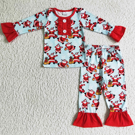 Santa Claus Print Boutique Girls Pajamas Christmas Kids Sleepwear Set GLP0082
