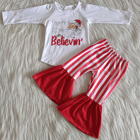 Fashion Kids Designer Clothes Girl Stripe Bell Pants Set Santa Claus Print Cute Christmas Baby Girls Clothing Boutique Kids Outfit 6 A19-30