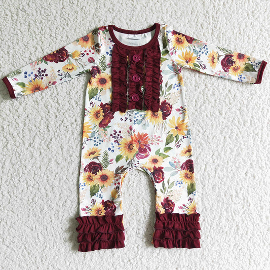 Fall Baby Girl Romper Flower Print Long Sleeve Rompers LR0009 12.10