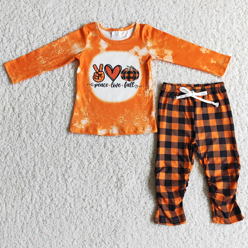 New Design Toddler Girl Clothes Set Pumpkin Print Boutique Baby Girls Clothes 6 A9-27