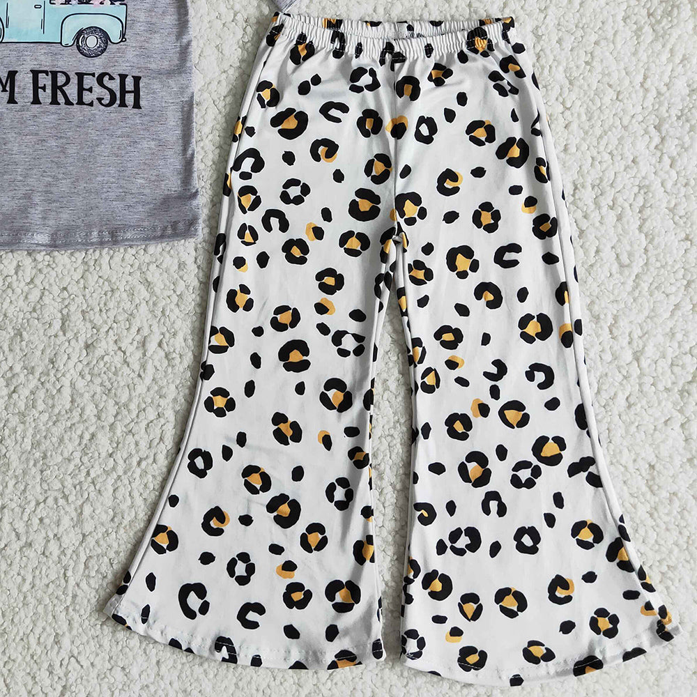 Fashion Toddler Girl Clothes Set Easter Egg Short Sleeve Top Leopard Pant Girls Outfits Cute Bunny Baby Girl Clothes Wholesale E9-17