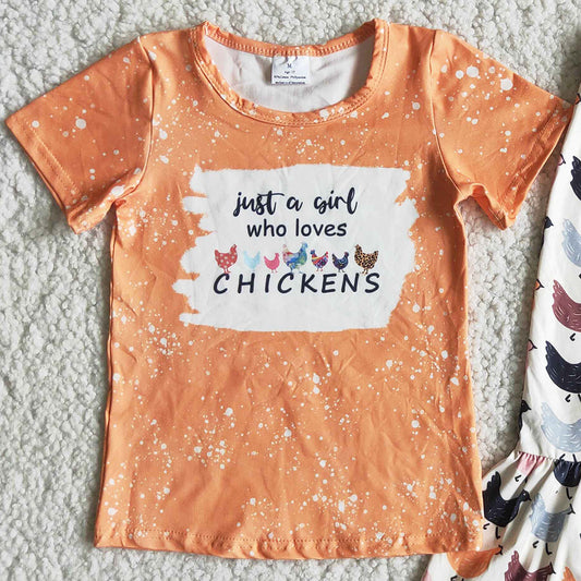 Baby Girls Clothes Spring Summer Toddler Girls Clothing Bell Sets Girls Loves Chicken Boutique Kids Clothing A2-9