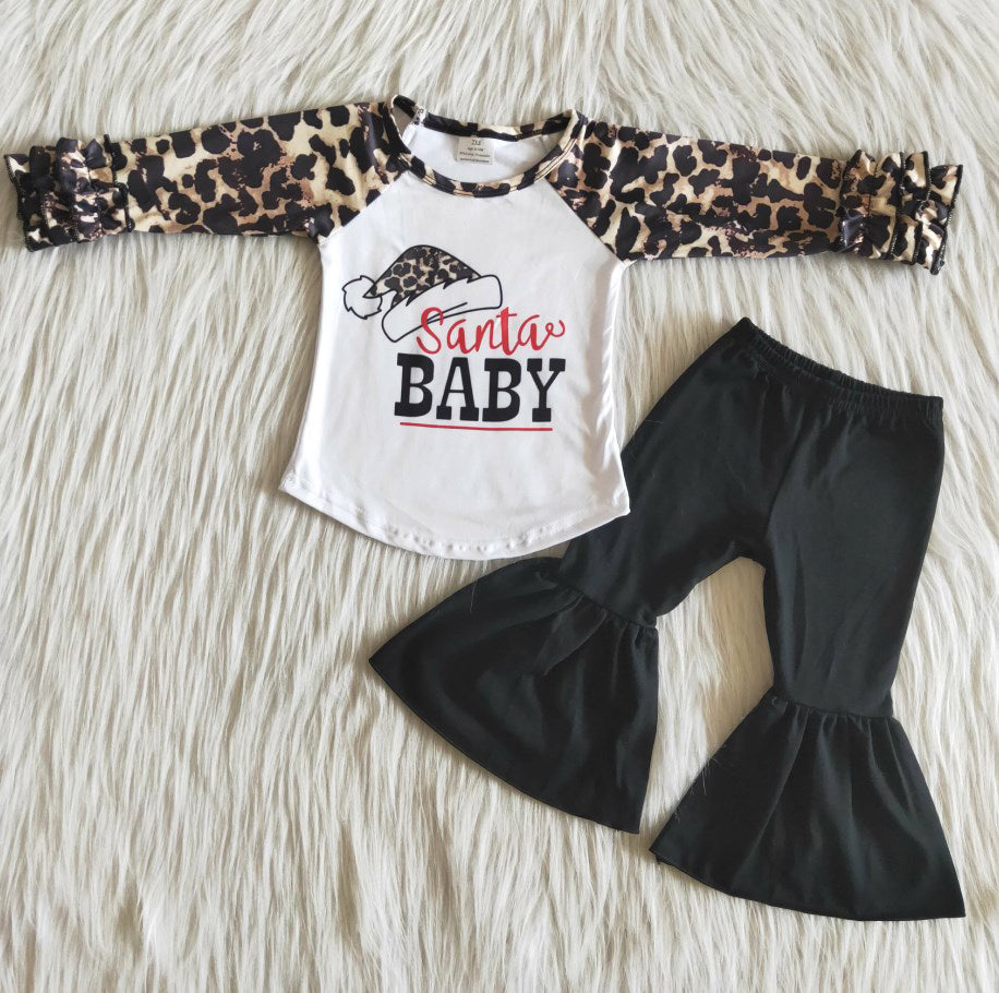 Hot Sale Baby Girls Clothes Christmas Hat Print Cute Toddler Girls Clothing Long Sleeve Bell Pants Set 6 A17-30