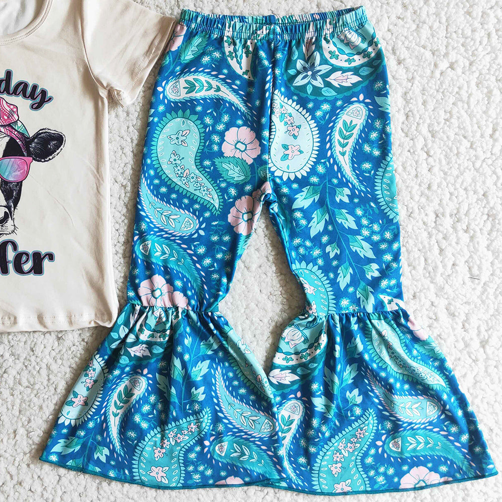 RTS Baby Girl Clothes Short Sleeve Kid Clothes Girls Bell Pants Sets Boutique Girls Clothing E4-19