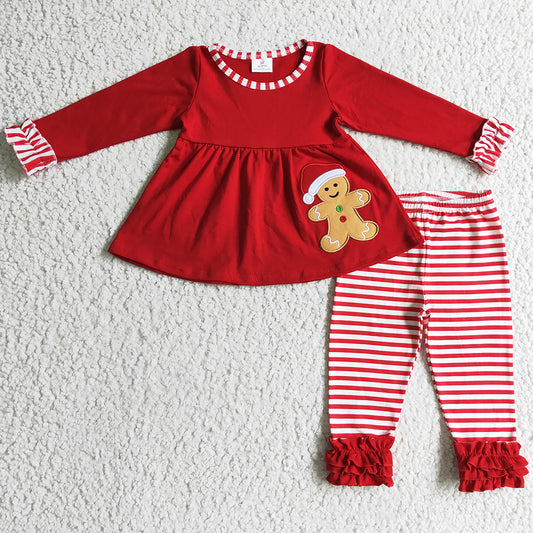 Christmas Girls Clothing Gingerbread Embroidery Boutique Girls Outfits GLP0296