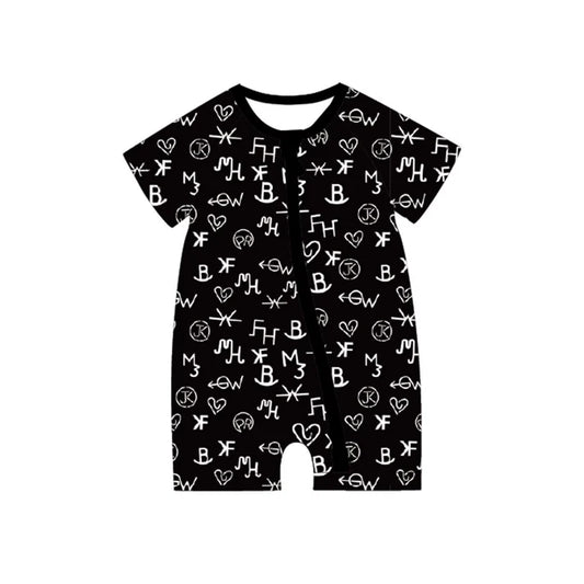 Preorder moq 5 Baby Boys Black Short Sleeves Letter Zipper Rompers 4.29