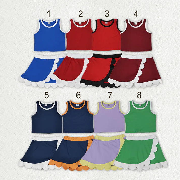 Sibling Baby Girls Sleeveless Vests Top Scallop Skirt Short Yoga Active Clothes Sets