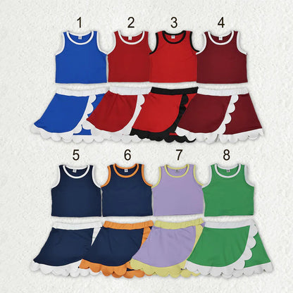 Sibling Baby Girls Sleeveless Vests Top Scallop Skirt Short Yoga Active Clothes Sets