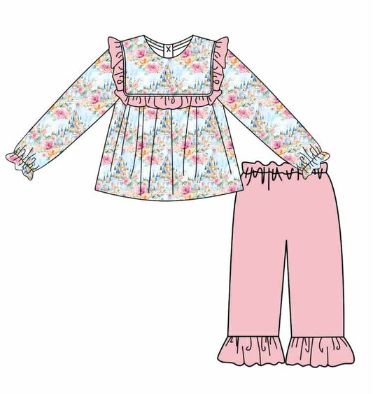Preorder(moq 5) Baby Girls Clothes Pink Long Sleeve Tunic Tops Ruffle Pants Set 8.16