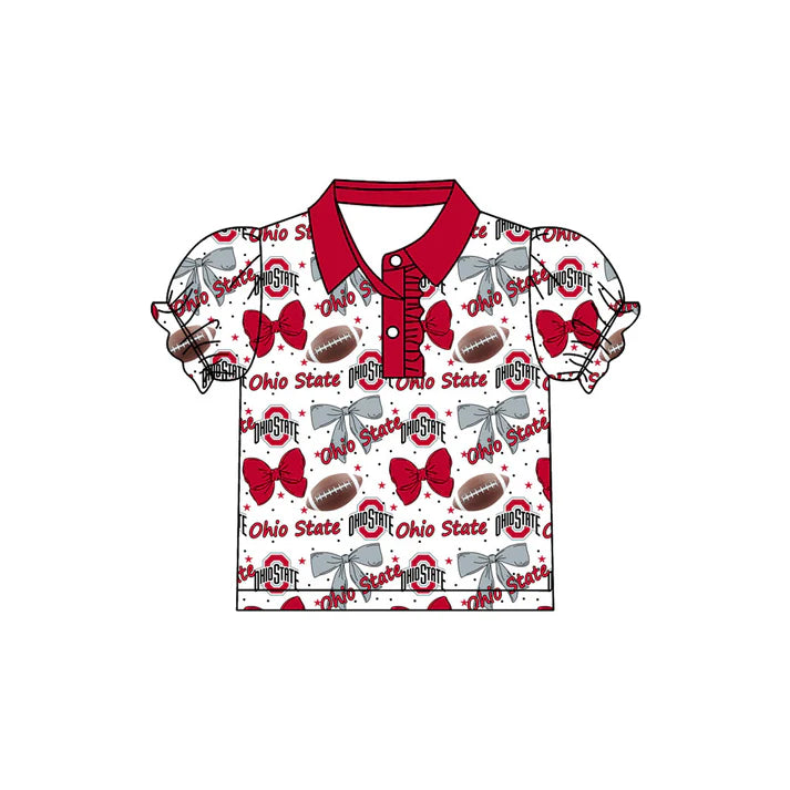 Preorder(moq 5)Baby Girls Ohiostate Team Short Sleeve Tee Pullovers Polo Shirts Tops 7.22