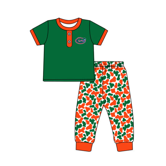 Preorder (moq 5)Baby Boys Green Crocodiles Button Top Camo Pants Team Clothes Sets 11.25
