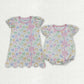 Sibling Baby Girls Short Ruffle Sleeve Colorful Bows Scallop Knee Length Dress Rompers