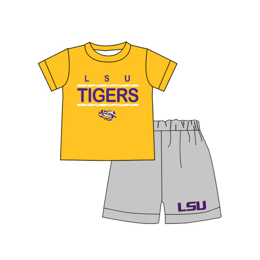 Preorder moq 5 Baby Boys Tigers LSU Shirts Shorts Summer outfits sets 4.19