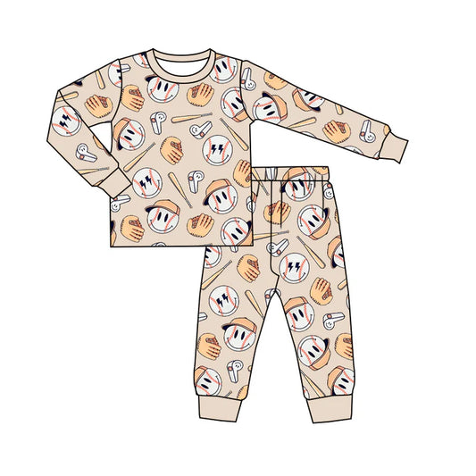 Preorder (moq 5)Baby Boys Long Sleeves Khaki Baseball Top Pant Pajamas Sets 6.23