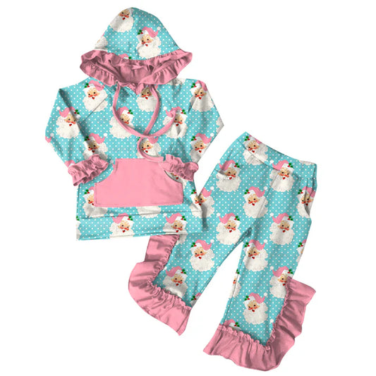 Preorder (moq 5)Baby Girls Christmas Santa Hoodies Top Ruffle Pant Sets 6.7