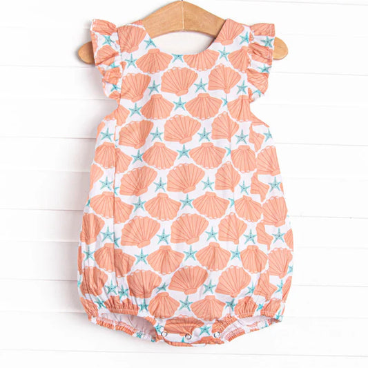 Preorder moq 5 Baby Girls Flutter Sleeves Starfishes Shell Ruffle Rompers 4.29