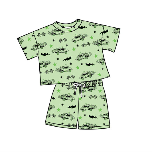 Preorder moq 5 Baby Boys Green Cars Top Shorts Outfits Clothes Sets 4.23