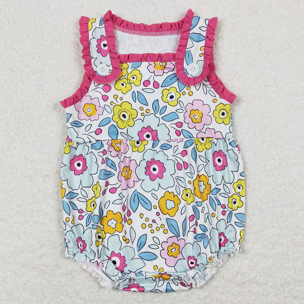 Baby Infant Girls Romper Pink Flowers Buttons Rompers SR1161